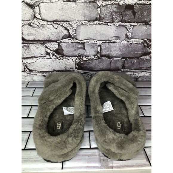 Ugg Olive Green Fluff That Slip On Plush Wool Slippers Men’s Sz 9M US/42 1124111 - Picture 6 of 16